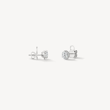 Timeless Hidden Halo Stud Earrings, 18K White Gold Timeless Hidden Halo Stud Earrings, 18K White Gold, large